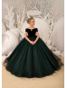 Off Shoulder Black And Green Velvet Tulle Formal Flower Girl Dress